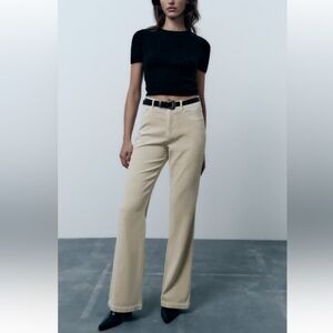 Zara Black Top and Cream Flare Pants